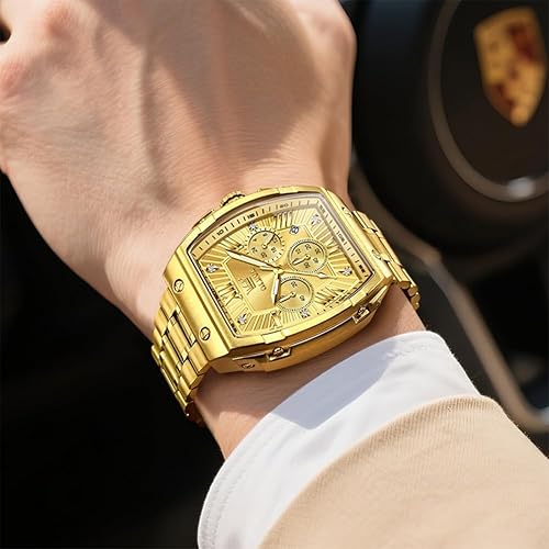 Miniatura 2 de OLEVS Relojes para Hombres Cronógrafo Impermeable Cara Rectangular Fase Lunar Correa de Acero Inoxidable Relojes de Vestir para Hombres Luminoso