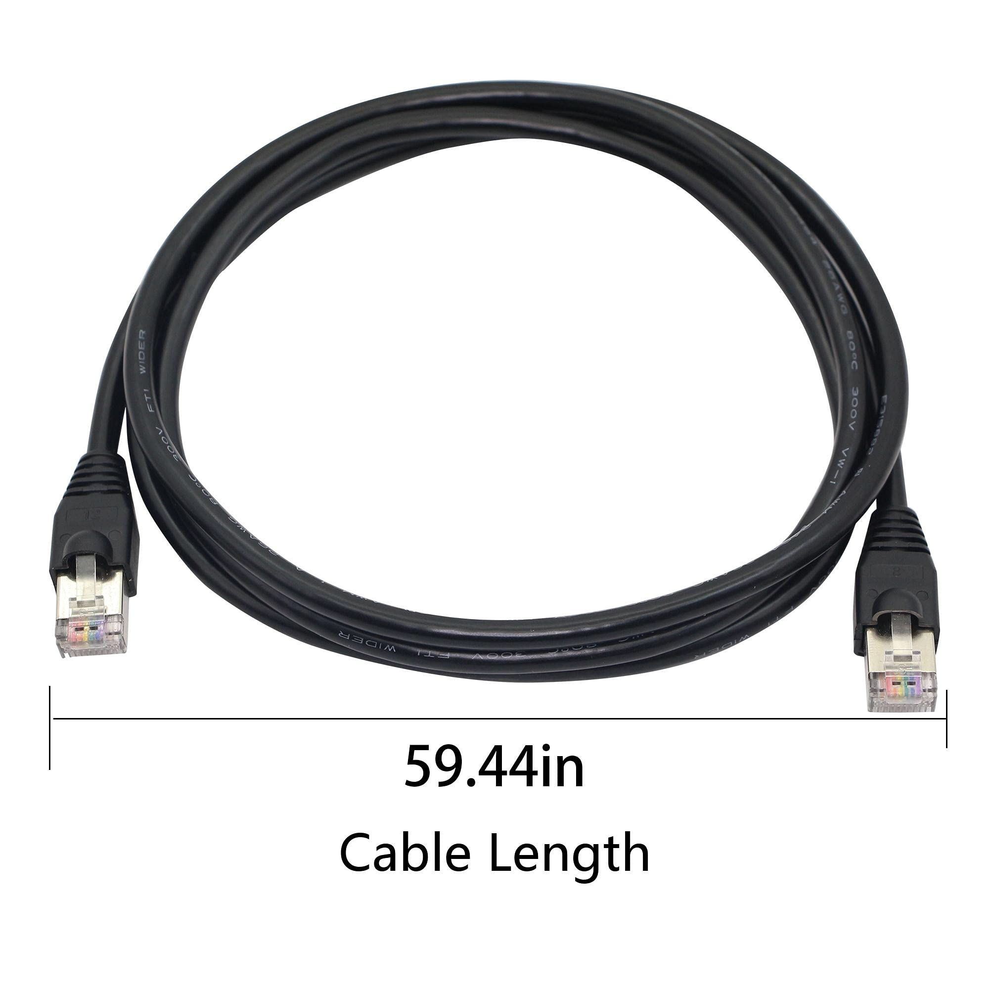 QIANRENON RJ50 10P10C Cat 5E męski na męski kabel modułowe złącze kryształowe, z ekranowanym złączem, używane do sprzętu do druku laserowego itp., czarny 1,5 m (5 stóp)