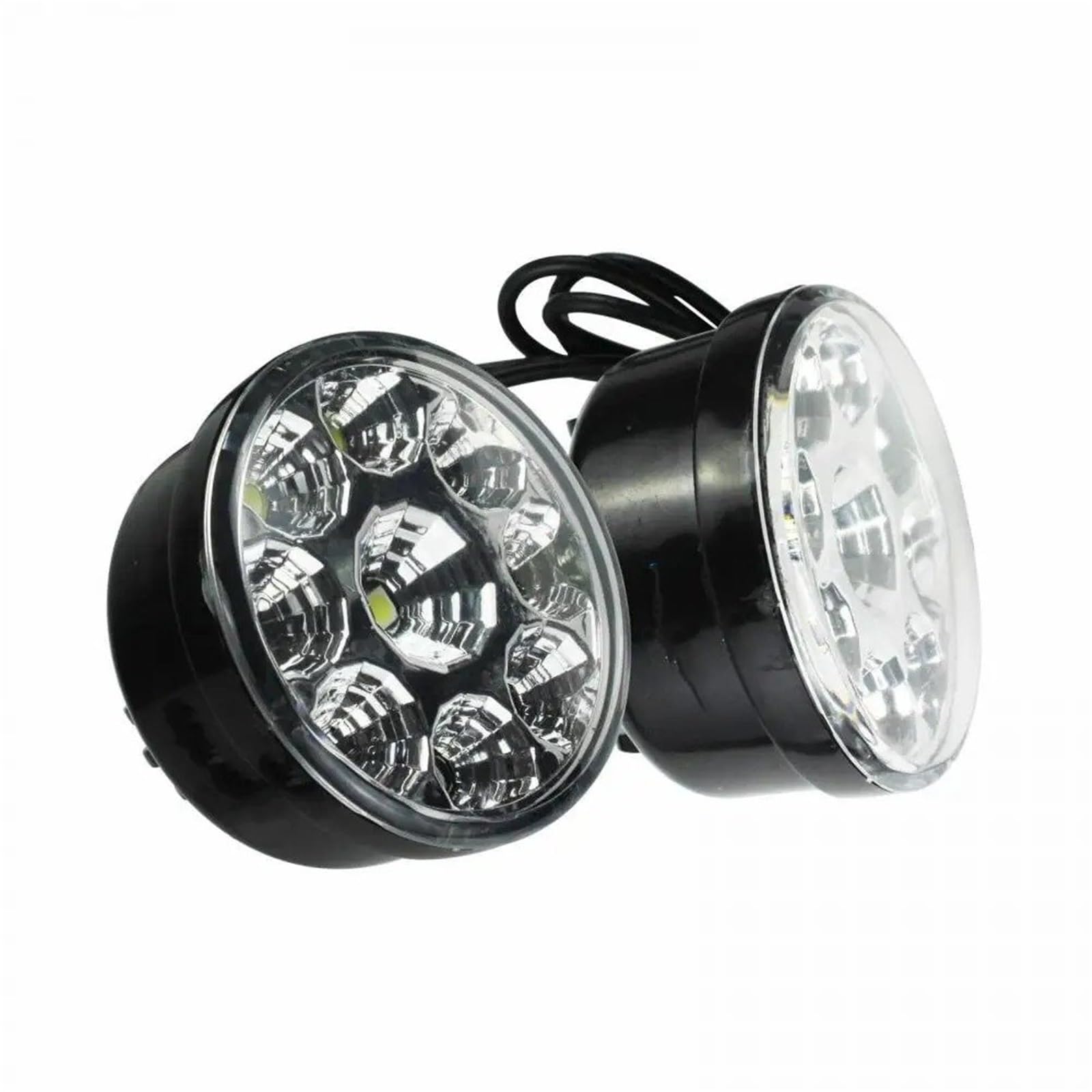 SANCAK Voiture Phare Avant 1 Paire Blanc 12V 9 LED Tête Ronde Brouillard Diurne Conduite Lumière DRL