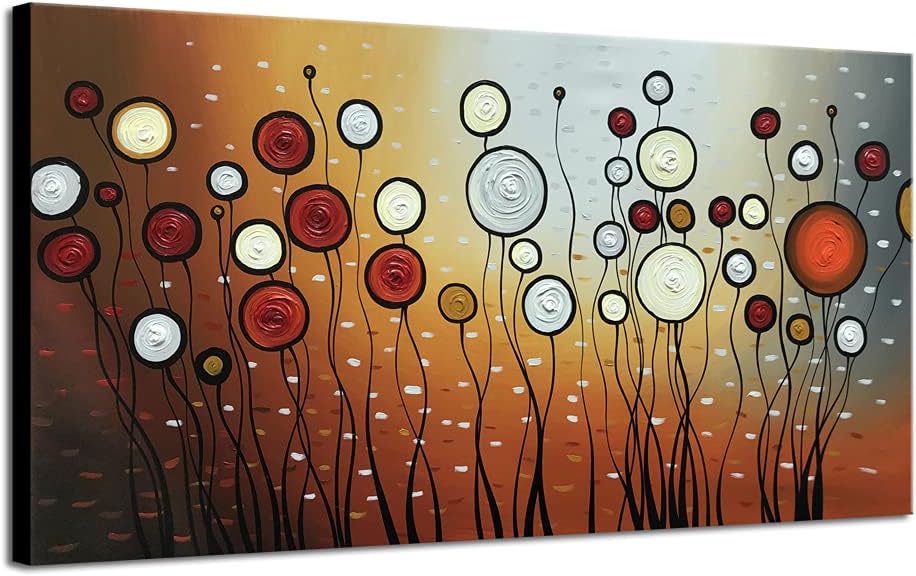 Wieco Art Extra Large Modern 100% Hand Painted Stretched and Framed Abstract Flowers Artwork Floral Oil Paintings on Canvas Wall Art Ready to Hang for Living Room Bedroom Home Decorations