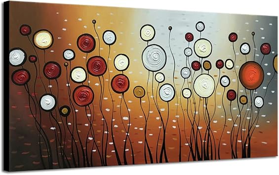 Wieco Art Extra Large Modern 100% Hand Painted Stretched and Framed Abstract Flowers Artwork Floral Oil Paintings on Canvas Wall Art Ready to Hang for Living Room Bedroom Home Decorations