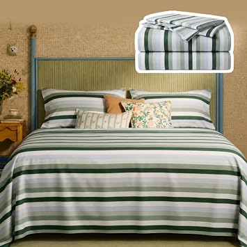 Vesta Line Striped Sheet Set, Pima & Australian Cotton Blend, 400-Thread Count, Ultra-Soft, Breathable & Oeko-TEX Certified for Sensitive Skin Morandi Tone, Queen 4-Pc Sheet Set
