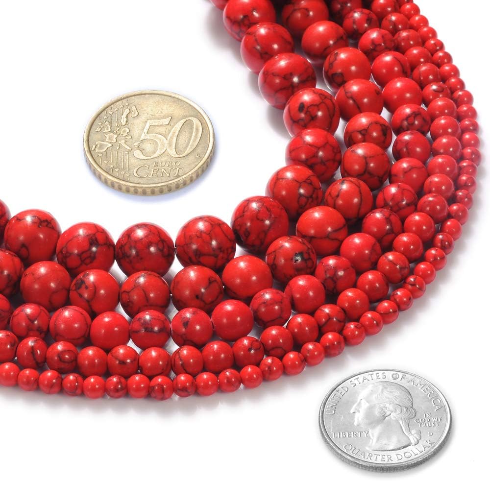 Natural Stone Beads 8mm Red Turquoise Gemstone Round Loose Beads Crystal Energy Stone Healing Power for Jewelry Making DIY,1 Strand 15" - Image 3