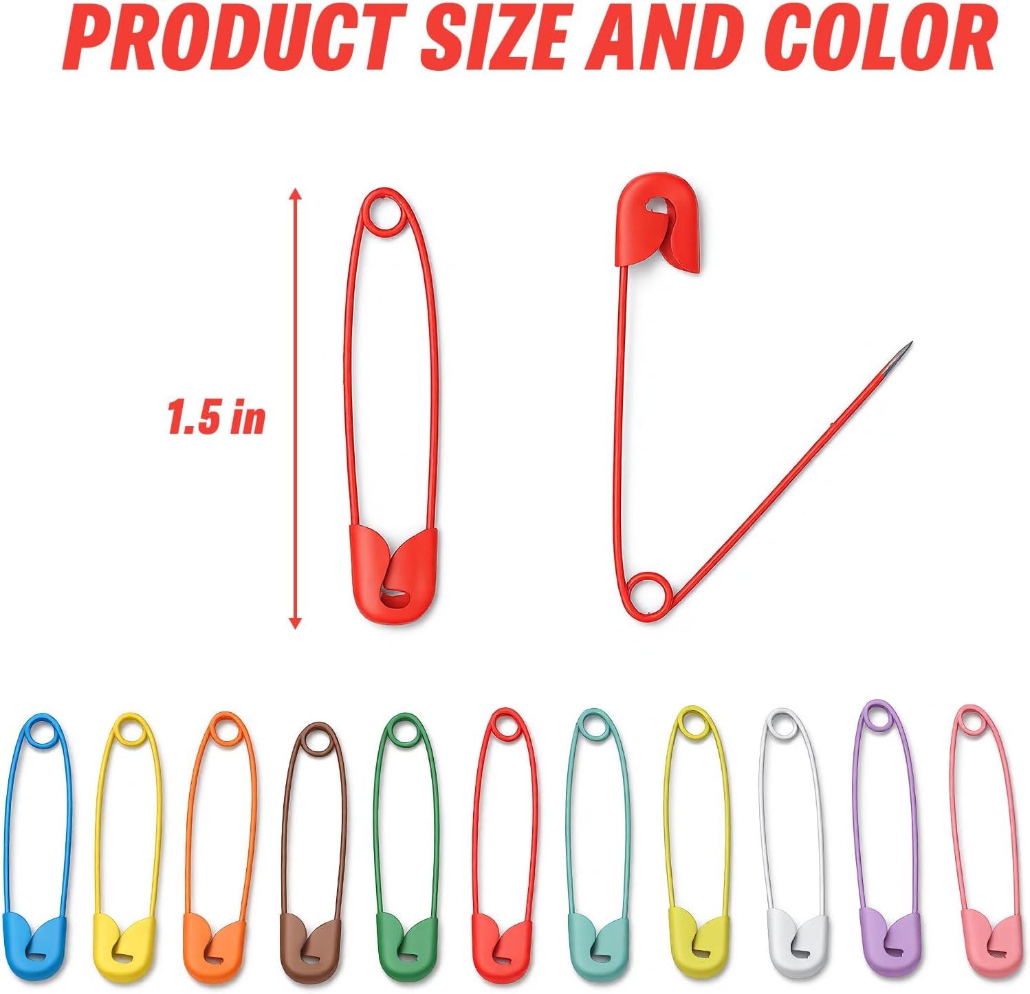 38mm Safety Pins, 120Pcs Multicolored Metal Safety Pins Bulk, Rust-Resistant Clothing Tag Pins with PP Box, Versatile for Sewing, Crafting, Quilting, DIY Projects & Fashion Accessories