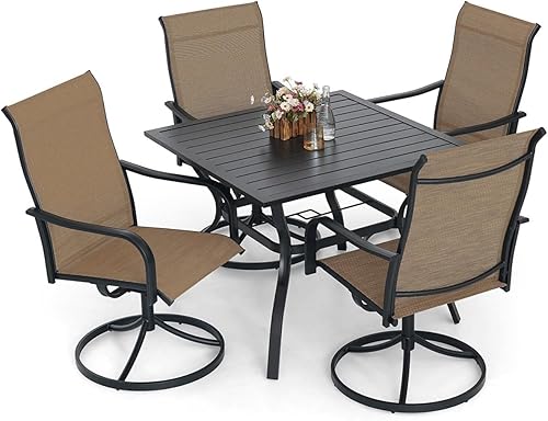 5-Piece Outdoor Dining Set, 35'' Square Table with 4 Swivel