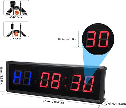 Miniatura 2 de Temporizador de gimnasio de 1.5 pulgadas, temporizador de intervalos LED, temporizador de entrenamiento, cronómetro, temporizador de cuenta