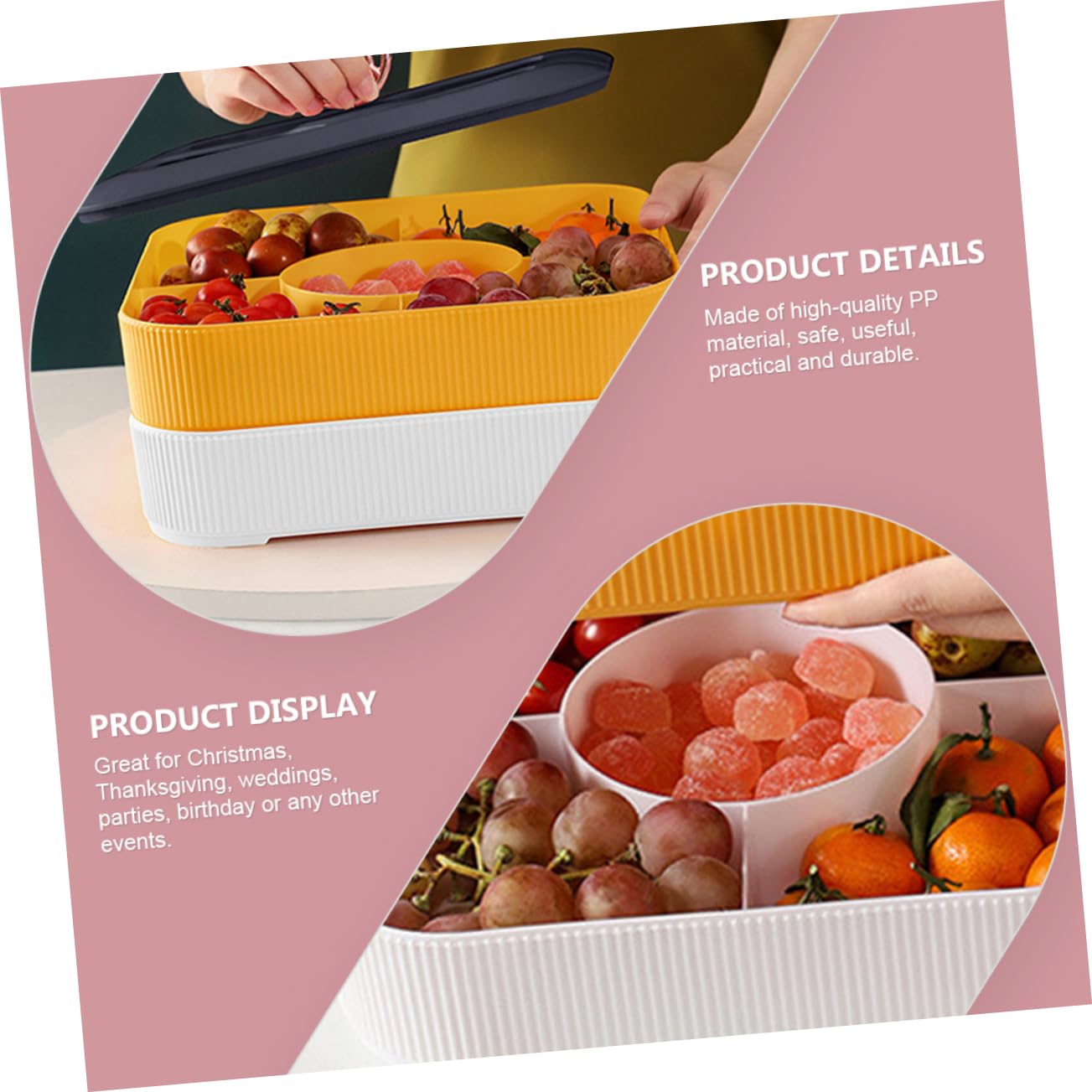 BESTOYARD 1pezzi Contenitore Snack Multifunzionale Con Coperchio Per Frutta e Snack Vassoio Riutilizzabile Per Feste e Nic Per Antipasti e Dolci
