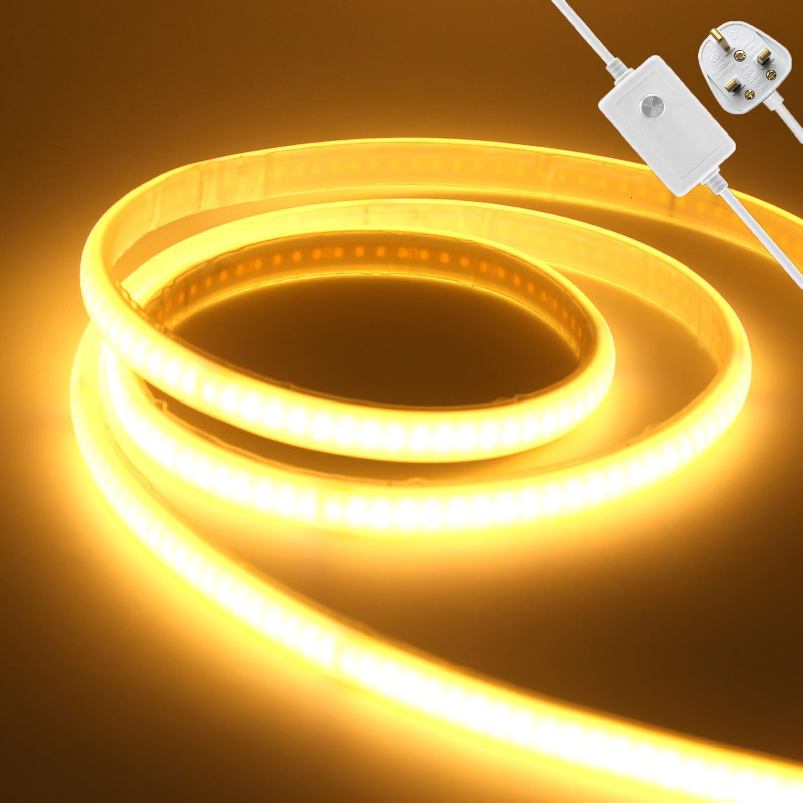 KAFULA 220V COB Light Strip LED Neon Light, 24M Dimmable IP65 Waterproof Flexible FCOB LED Fairy Light CRI90+, can be Cut Every 10mm | 240 LEDs/m || 3000K Warm White | Home Decor