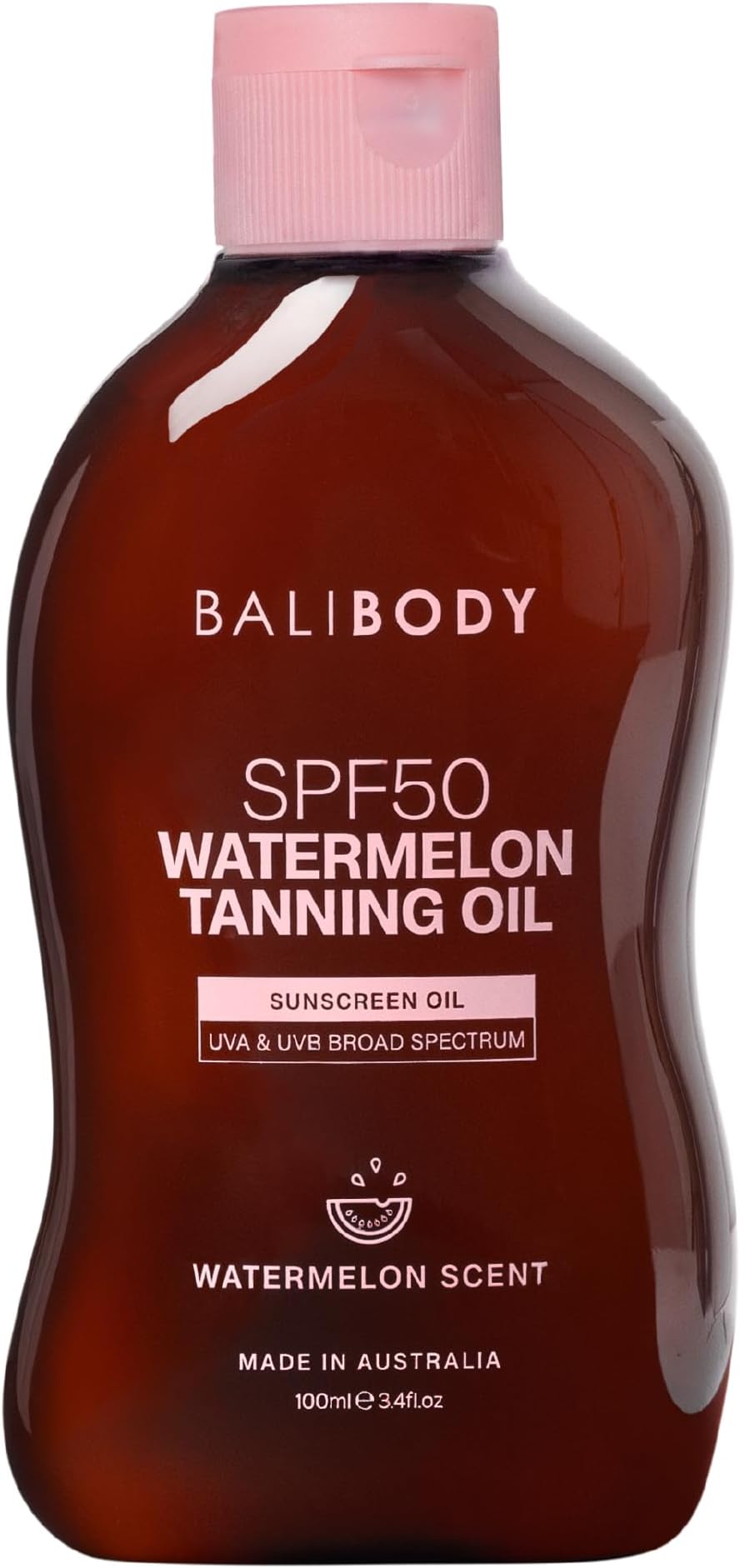 Watermelon Tanning Oil SPF50 – Tanning Oil with SPF for Dark Glow Skin, Fast-Absorbing, Non-Greasy Formula, Hydrating, Travel Size, Cruelty-Free, Vegan Australian Made (100ml/3.4floz)