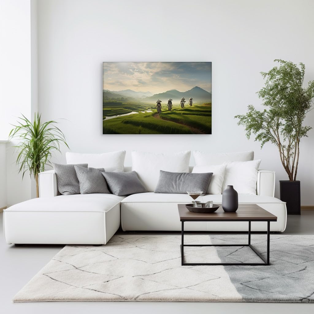 Canvas for Living room. Harmony in Every Step: A Journey Through Verdant Rice Fields, 27 x 18 inch Canvas Wall Art - Contemporary Masterpieces - Modern Home Decor