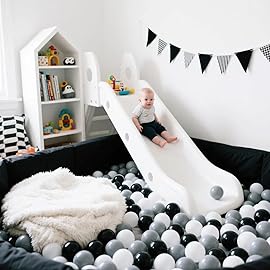 STARBOLO Ball Pit Balls - 200 pcs Plastic Play Pit Balls Crawl Balls with Color Black, Grey, White for Baby Kids Playpen Pool Tub Toy, 2.2 Inch.