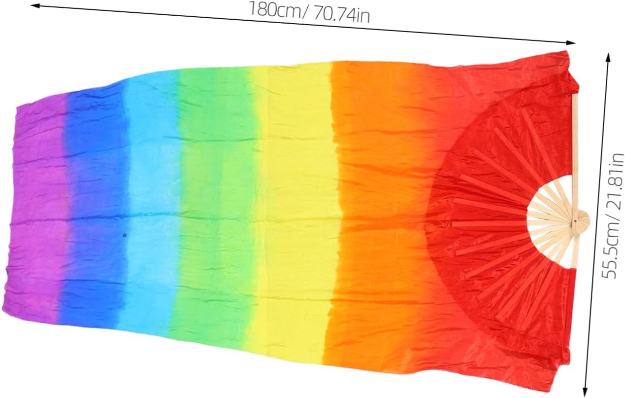 Long Gradient Colored Hand Fan for Dance and Artificial Silk, Foldable Design for Graceful Movements, for Belly Dance Competitions and Outdoor Performances