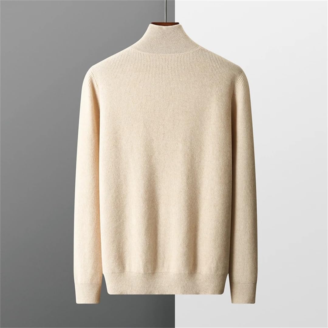 Men's Merino Wool Sweater Standing Neck Knit Pullover Solid Color Long Sleeve Thickened Warm Shirt