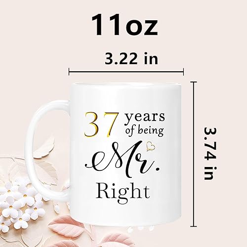 Miniatura 6 de ERYUWOZA Juego de 2 tazas de café para aniversario de 37 años, regalos de boda para esposa, marido, padres, pareja, abuelos, 37 años, regalos de
