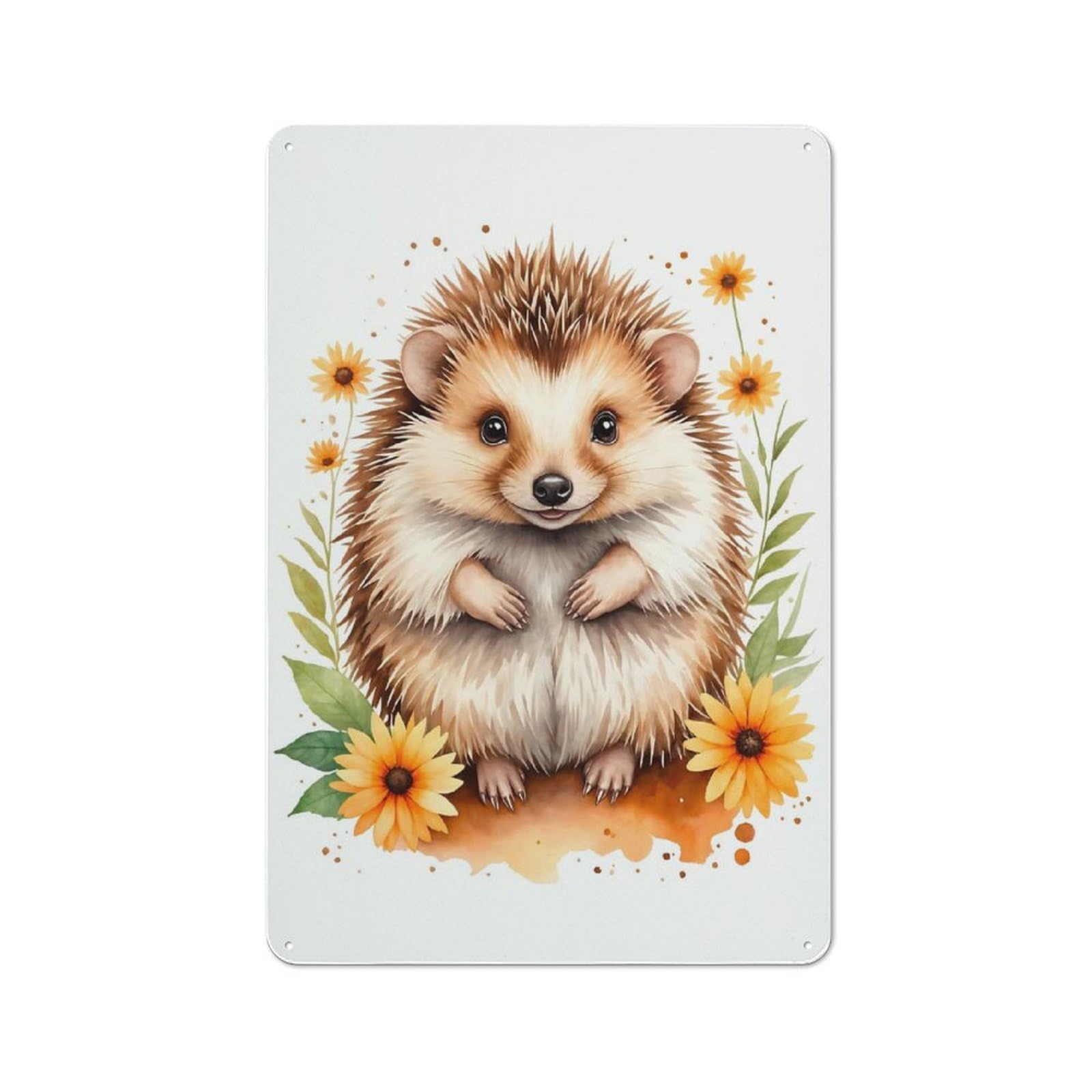 Junmoney Style-24 Rustic Metal Wall Sign 30X20cm Featuring Cute Hedgehog Watercolor For Garage Wall, Tin Sign Wall Decor For Garages And Workshops