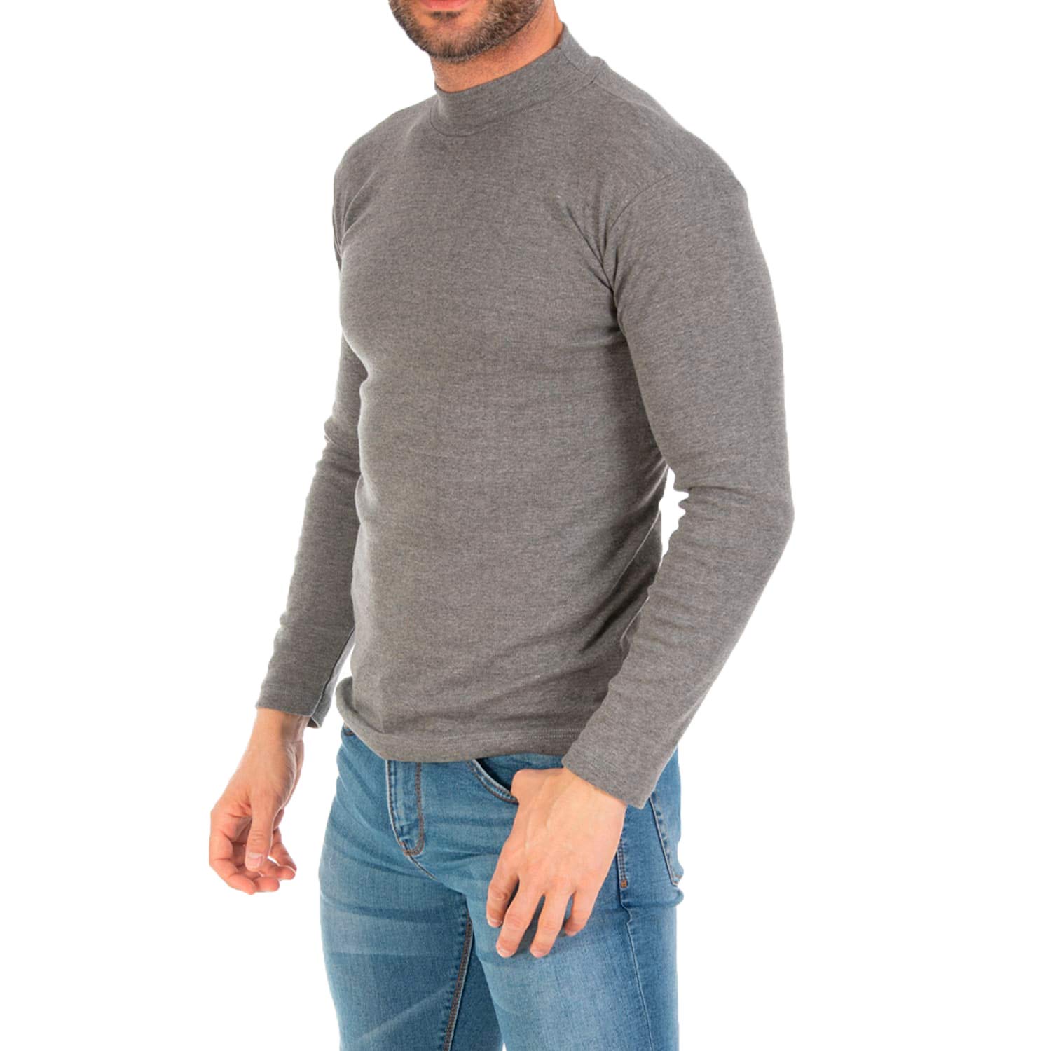 Confezione da 2 magliette intime L566 a maniche lunghe e mezze colletto, con interno caldo felpato. Grigio Blu navy XL