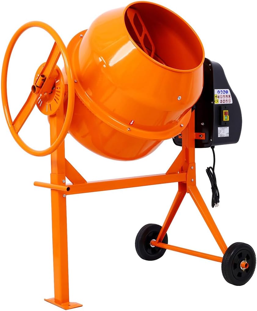 5CUFT Electric Cement Mixer, Portable Concrete Mixer Machine with Wheel and Stand 1/2 Hp Electric Mixer Machine Mortar Barrow Machine Cement Mixing Machine for Stucco Mortar Seeds Fodder