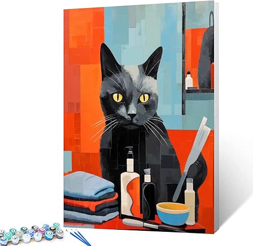 Miniatura 2 de Pintura por números, corte de pelo de gato negro, lienzo profesional con pinceles, pinturas acrílicas, divertido graffiti de animales, pintura por