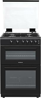 GDL60B Double Oven Gas Cooker with Glass Lid & Closed Door Grilling, 4 Gas Burners, 60cm Wide, Black