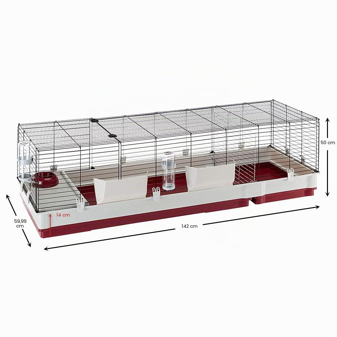 Ferplast Krolik Cage à Lapin Extra Large avec Extension de Fil | La Cage à Lapin Comprend Tous Les Accessoires et Mesure 140 x 50 x 50 cm (L x l x H) et Comprend Tous Les Accessoires