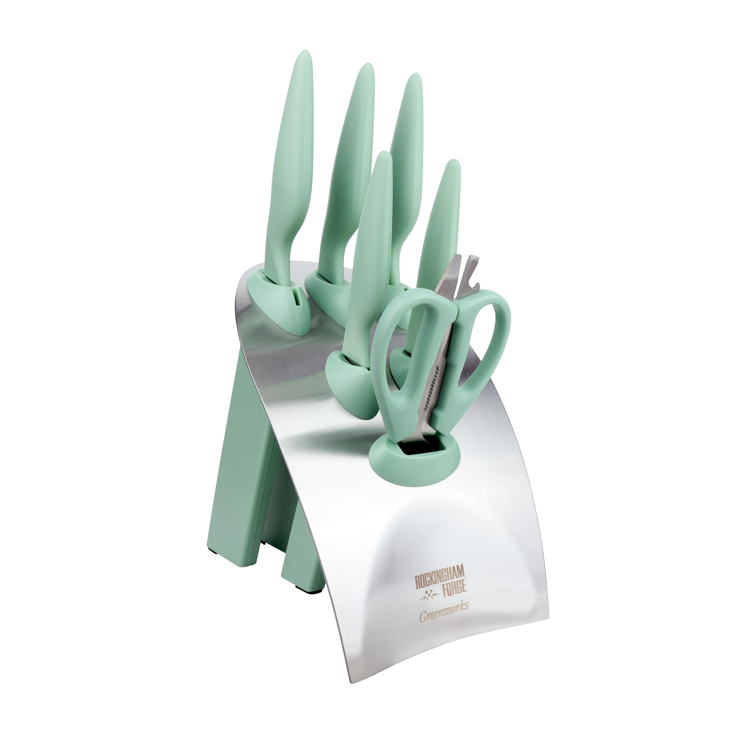 Rockingham Forge Greenworks 7 Piece Knife Block Set with Scissors, Green Recycled Plastic, German Stainless Steel, Dishwasher Safe Kitchen Knives โ image 1