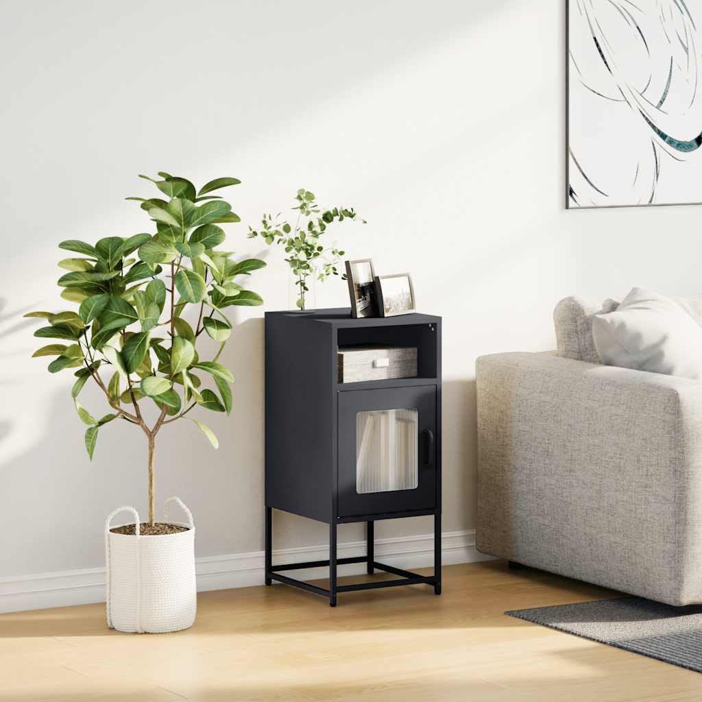 Comodino Antracite 36x39x78 cm in Acciaio Laminato a Freddo | Mobiletto multiuso in metallo con gambe e maniglie per camera da letto, corridoio e ufficio