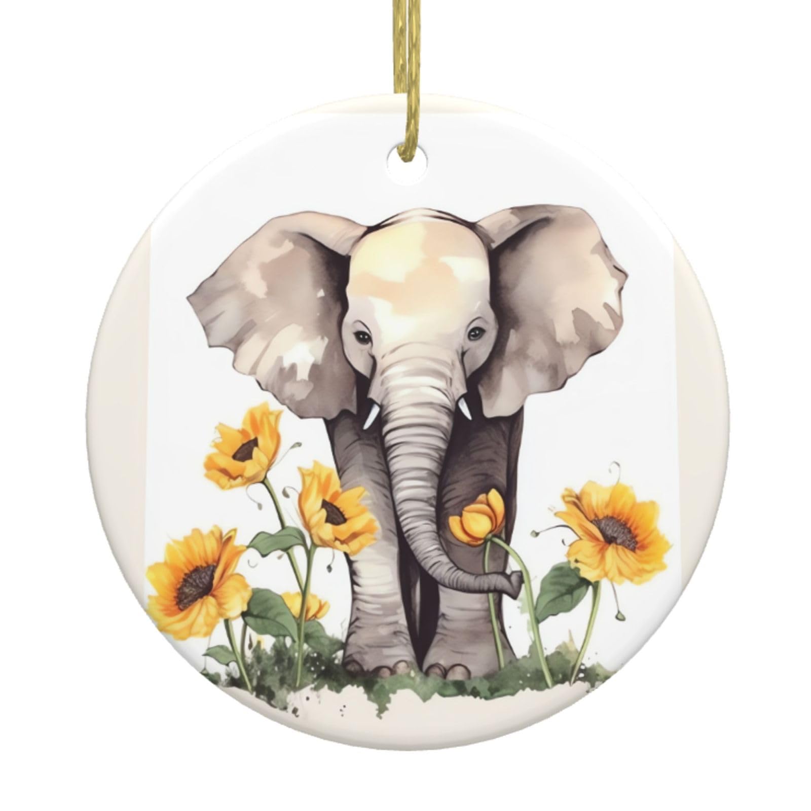 Fodpand Women's White Elephant And Sunflower Christmas Ornaments 2025, Gift Exchange For Men, Collectible Ceramic Ornament Round Hanging Ornaments For Christmas Tree Decoration