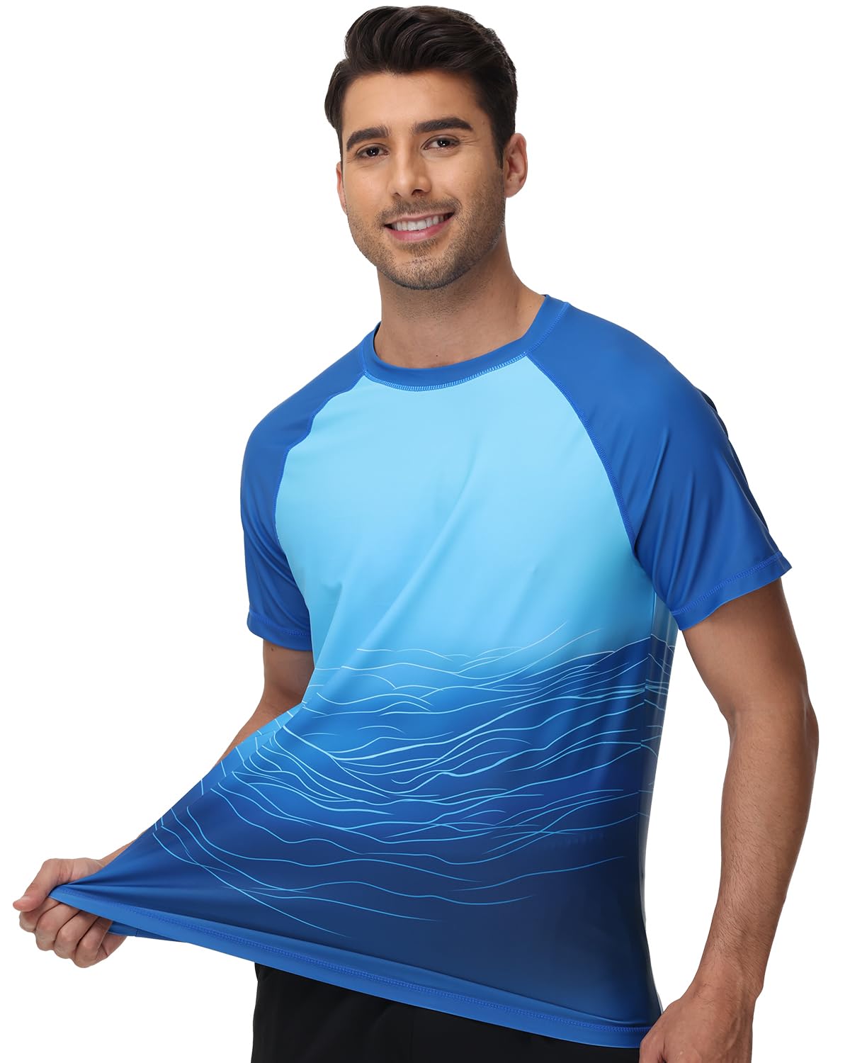 VAYAGER Camiseta de natación de manga corta para hombre, protección solar UPF 50+, de secado rápido, para agua, playa, protección solar