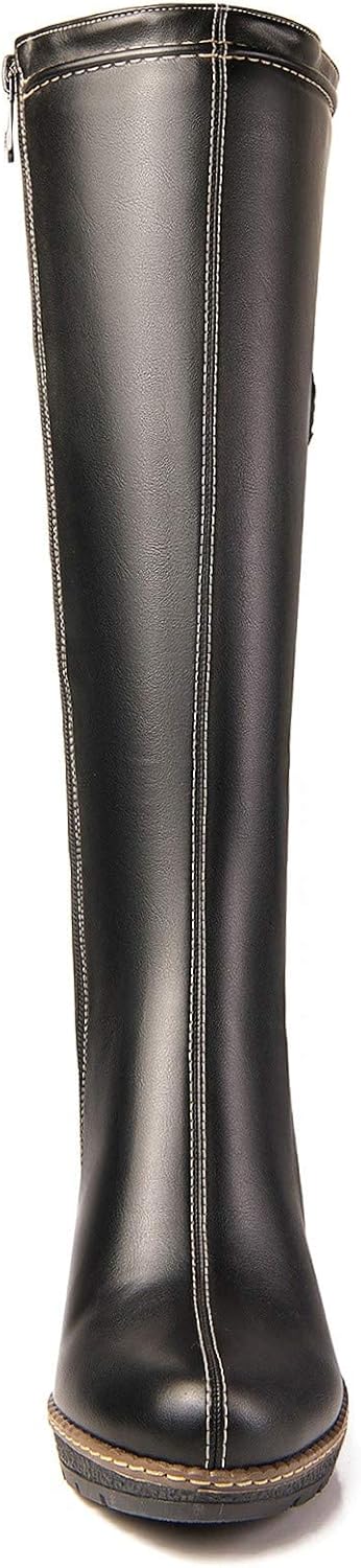 ANN CREEK 'Camux' Stitches Back Lace Mid-Calf Wedge Boots Black