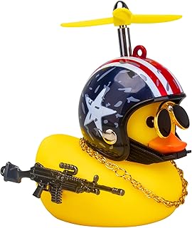 wonuu Rubber Yellow Duck Car Ornaments Cool Duck Car Dashboard Decorations with Propeller Helmet Sunglasses (Stars&Stripes-Yellow G)