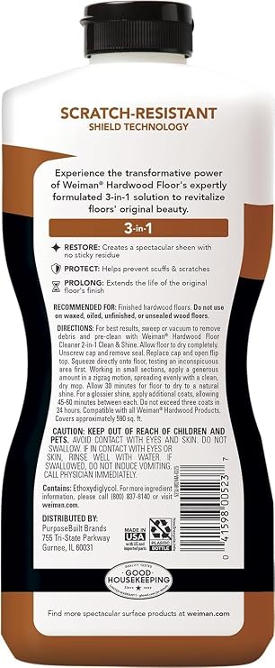 Weiman Wood Floor Polish and Restorer - 32 Ounce - High-Traffic Hardwood Floor, Natural Shine, Removes Scratches, Leaves Protective Layer, Packaging May Vary