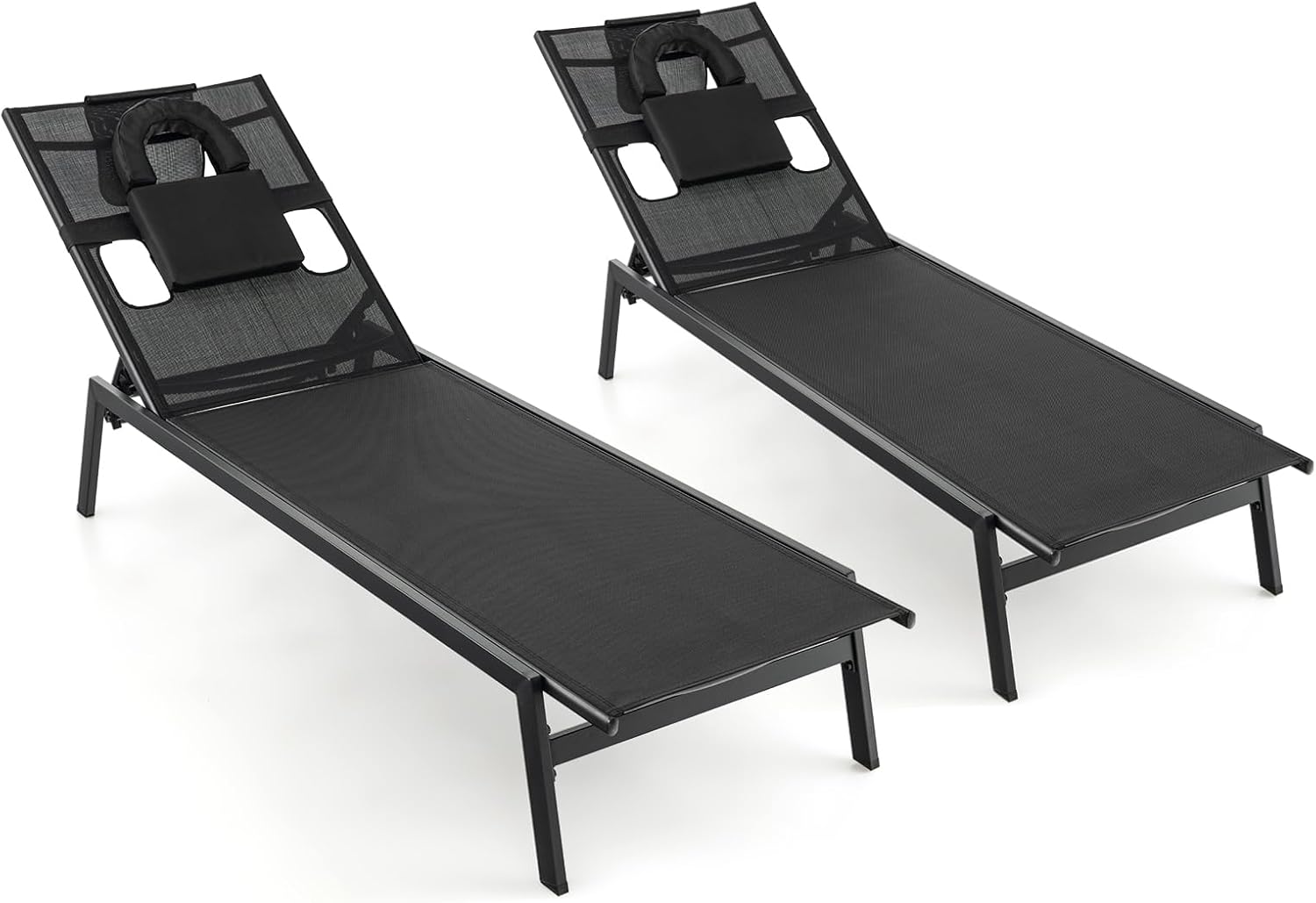 Giantex Patio Chaise Lounge Chair - Outdoor Lounge Chaise with Face Hole, Detachable Head Pillows, 5-Position Adjustable Tanning Chair for Poolside, Yard, Deck, Outside Sunbathing Chair (2, Black)