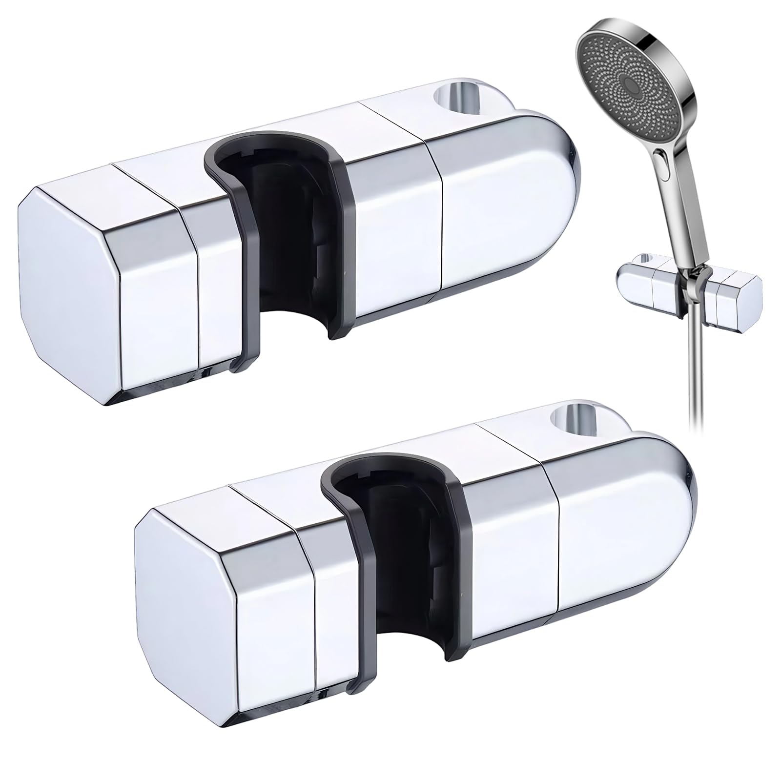 Shower Head Holder Adjustable Universal Shower Head Holder Replacement for Any Rail Rectangular Rails Lifting RodsDetachable Universal Showers Lift Rod Replacement Bracket Required(18x30 15x30mm)