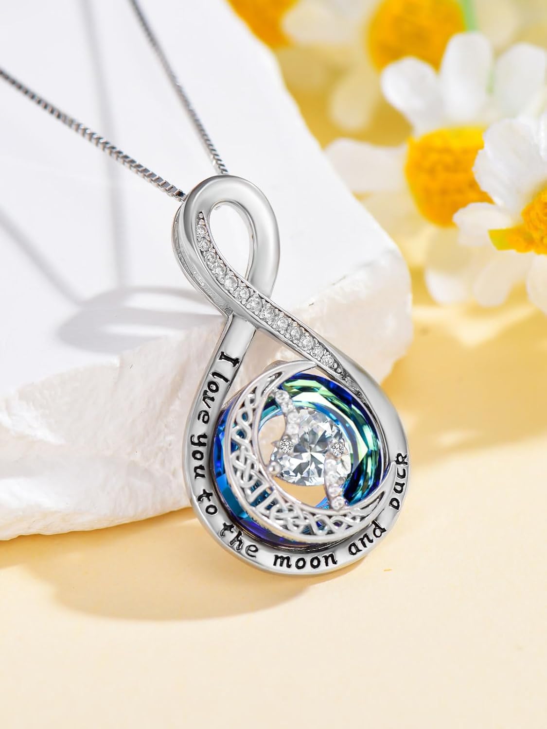 TOUPOP Birthstone Necklace for Women 925 Sterling Silver Moon and Star Pendant Necklaces I Love You to the Moon and Back Jewelry Anniversary Birthday Gifts for Her Wife Girlfriend Mom - Image 3