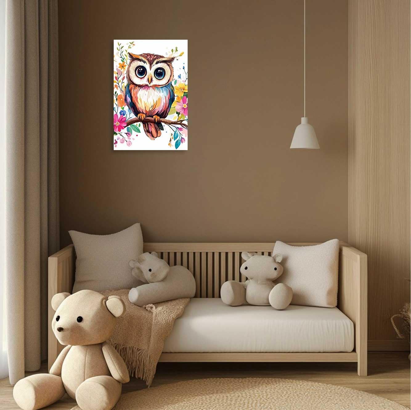 AWPANERAR Owl Canvas Wall Art Watercolor Owl Picture Prints Colorful Flower Painting Cute Animals Poster for Nursery Kids Room Decor Framed (18L x 12W)