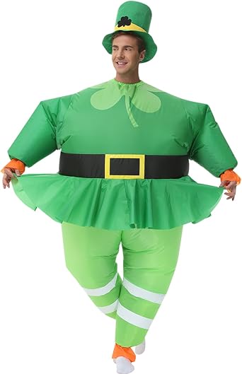 Arokibui Inflatable St. Patricks Day Costume Blow up Green Leprechaun Costume Party Halloween Suit Unisex