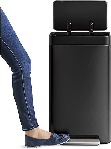 Vista 132 de Kohler 20956-ST - Escalón de cocina de reciclaje manos libres de 11 galones, cubo de basura con pedal de pie, tapa de cierre silencioso, acero Acero