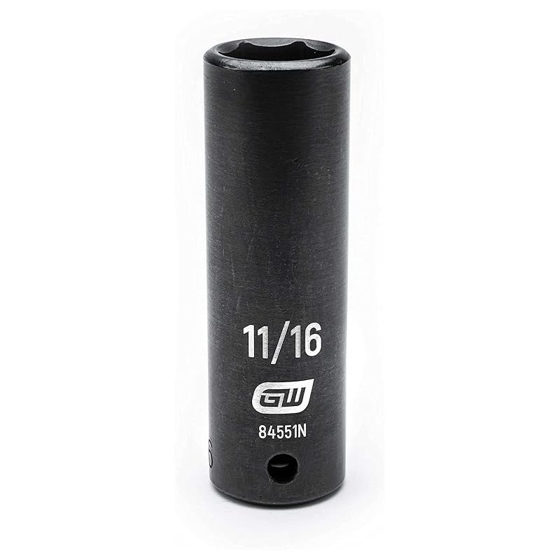 Soquete de impacto profundo GEARWRENCH 6 pontas, acionamento de 12,7 mm (1/2 pol.), SAE 11/16 pol., preto — 84551N