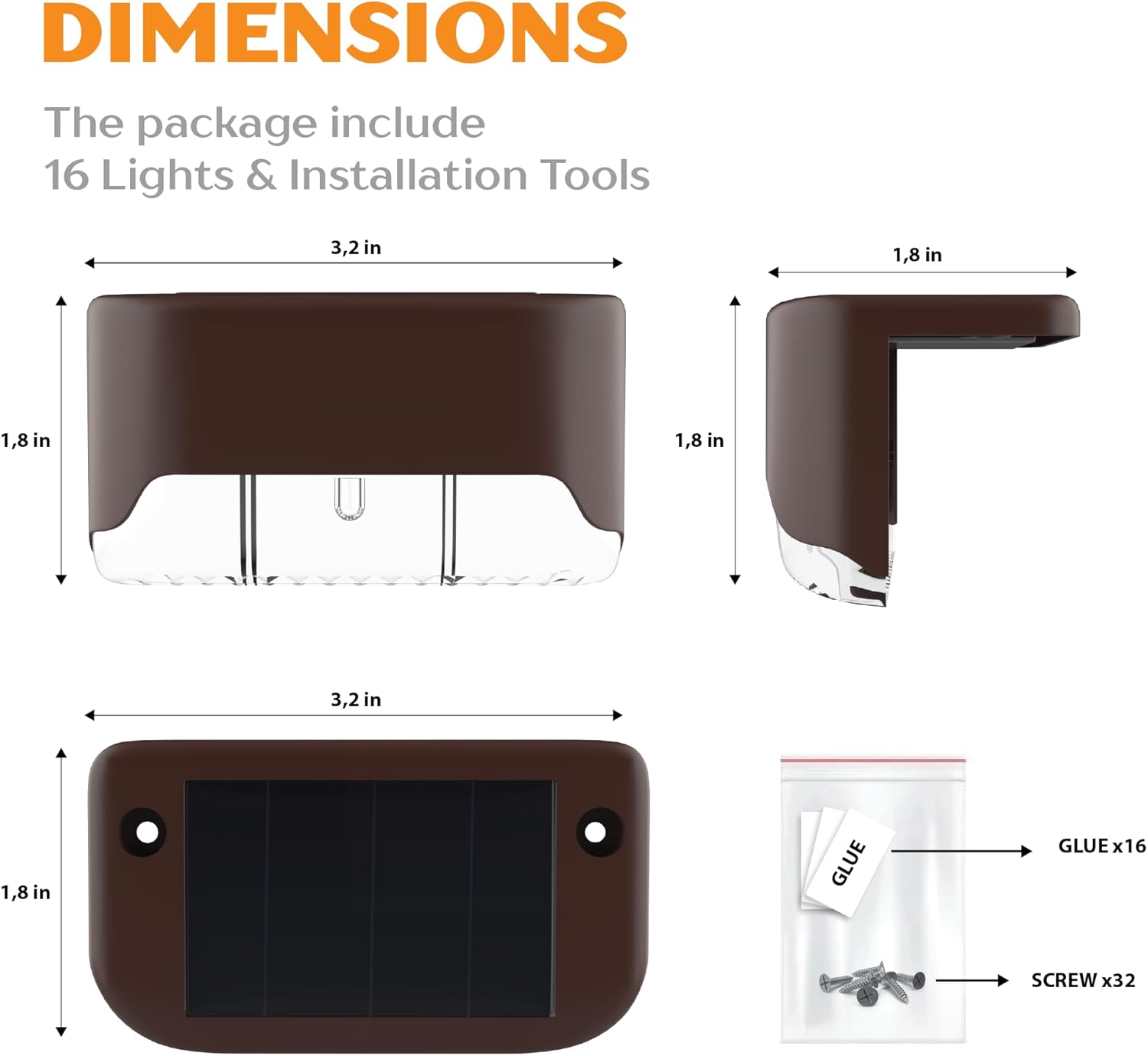 Solar Deck Lights Outdoor 16 Pack, Peel And Stick Deck Railing Lights, Long-lasting & Durable Waterproof For Outdoor Stairs, Step, Fence, Yard, Balcony, Patio, Railing, Garden & Pathway, (Warm White)