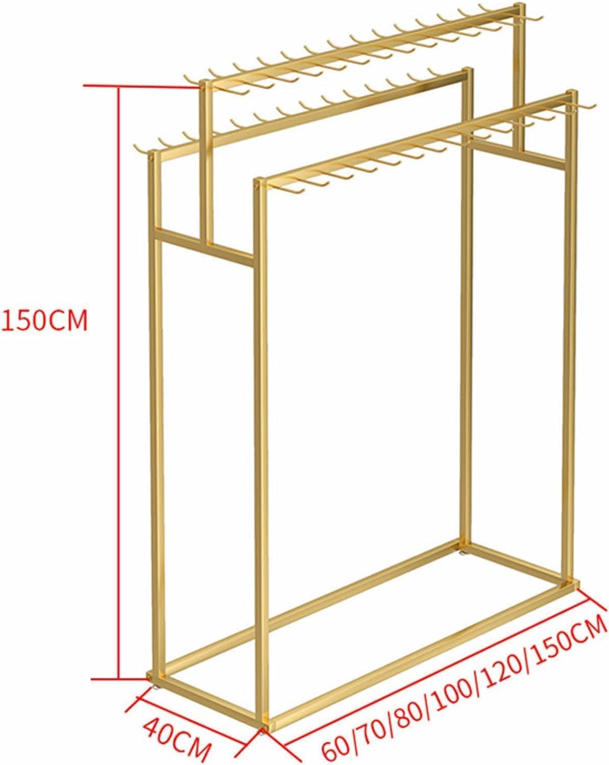 Freestanding Metal Belt Display Stand, Double Sided Decorative Display Stand for Retail Stores, Tie Rack, Multifunctional Purse for Scarves and Belts,Gold-80x40x150CM