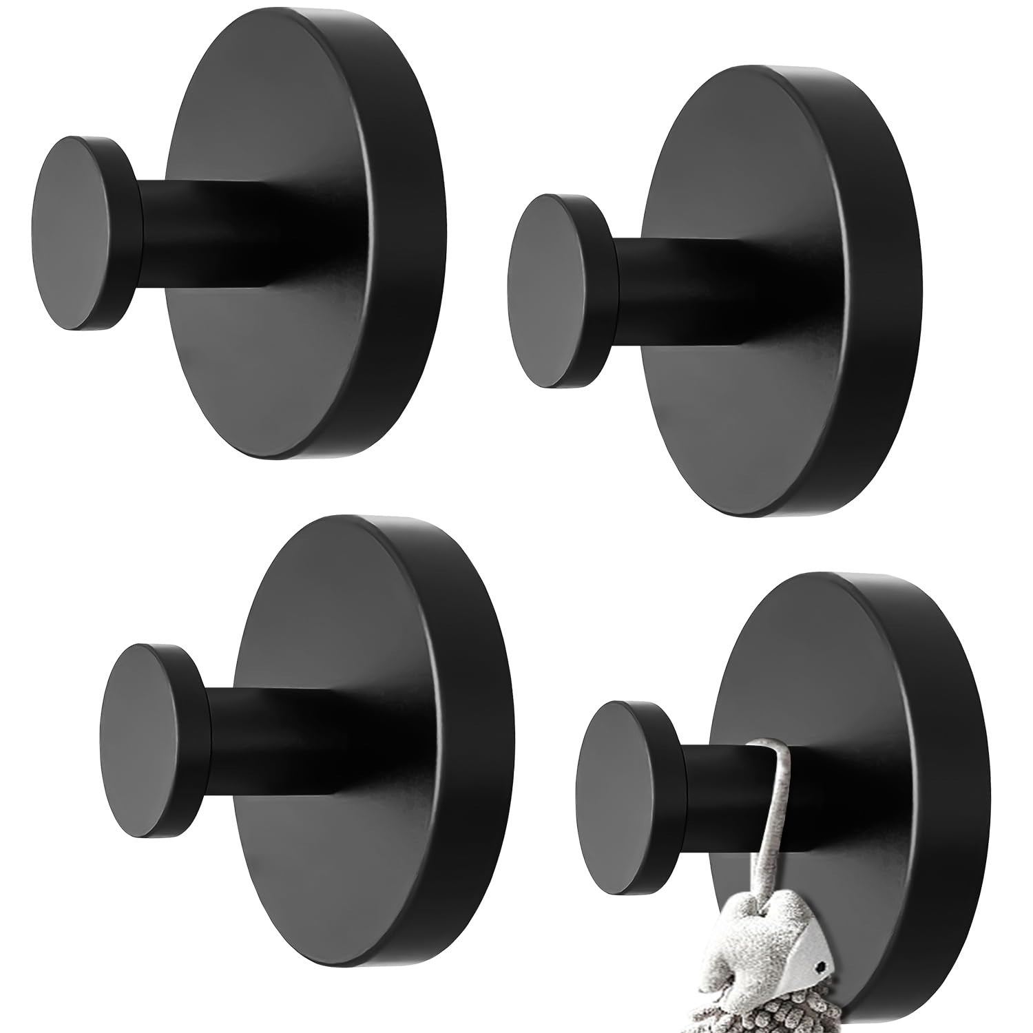Demarsen 4 Pcs Suction Cup Hooks No Drill Suction Hooks Stainless Steel Heavy Duty Suction Hooks for Bathroom Kitchen Suction Cup Hooks for Shower Bathroom Kitchen Glass Door (Black)