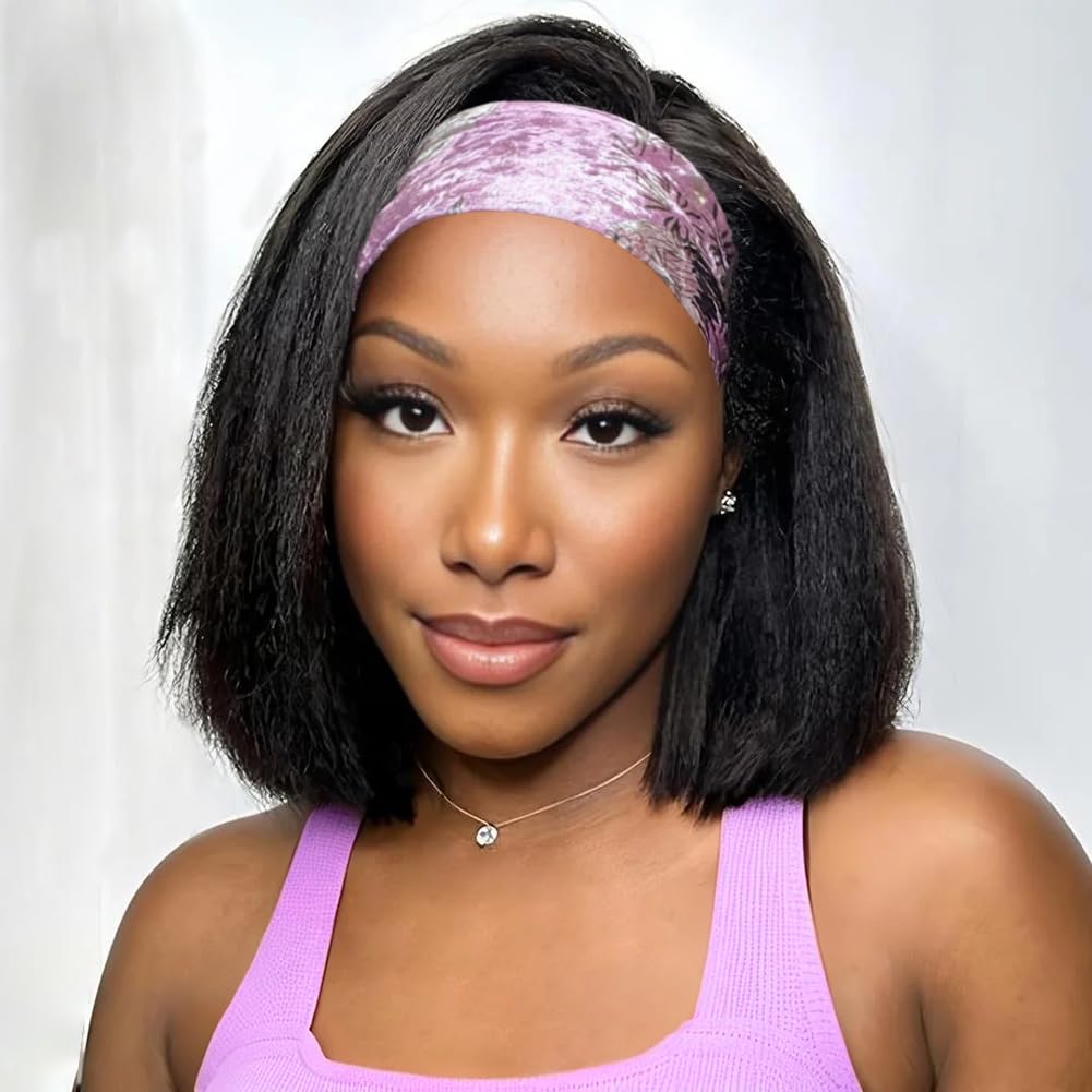 Yaki Straight Headband Human Hair Wig Kinky Straight Glueless Wigs with Band Brazilian Virgin Wear and Go Yaki Half Wig 14 inch