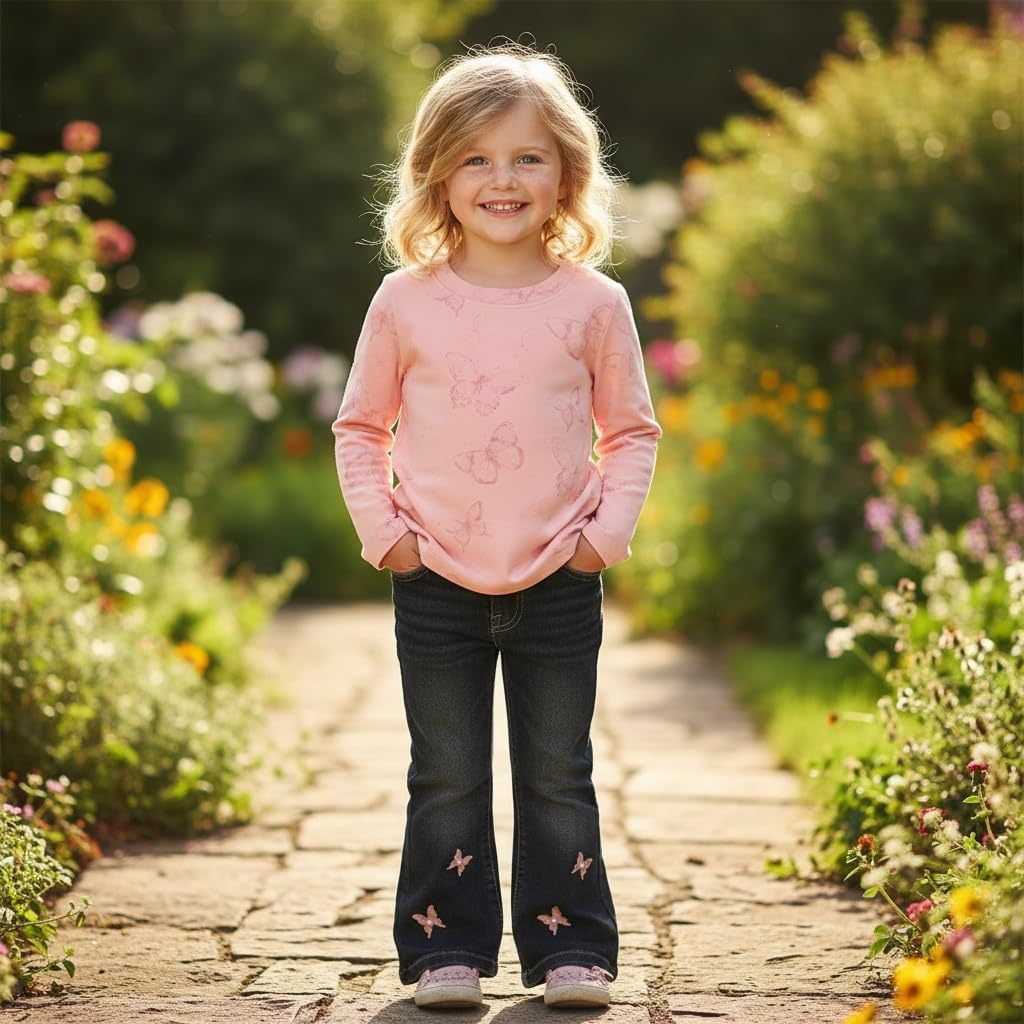 Peacolate 2-7T Spring Fall Little Girls 2pcs Clothing Set Butterfly T Shirt and Boot-cut Jeans