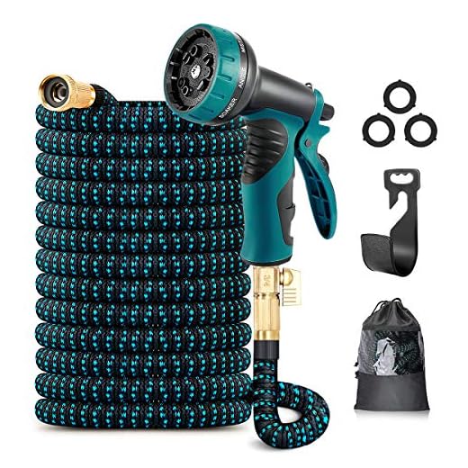 Expandable Garden Hose 50 ft, Lightweight Flexible Water Hose Pipe with 3/4" Solid Brass Fitting, 10 Function Nozzle, Strength 3750D Fabric Durable Latex Core Retractable Hose for Watering and Washing
