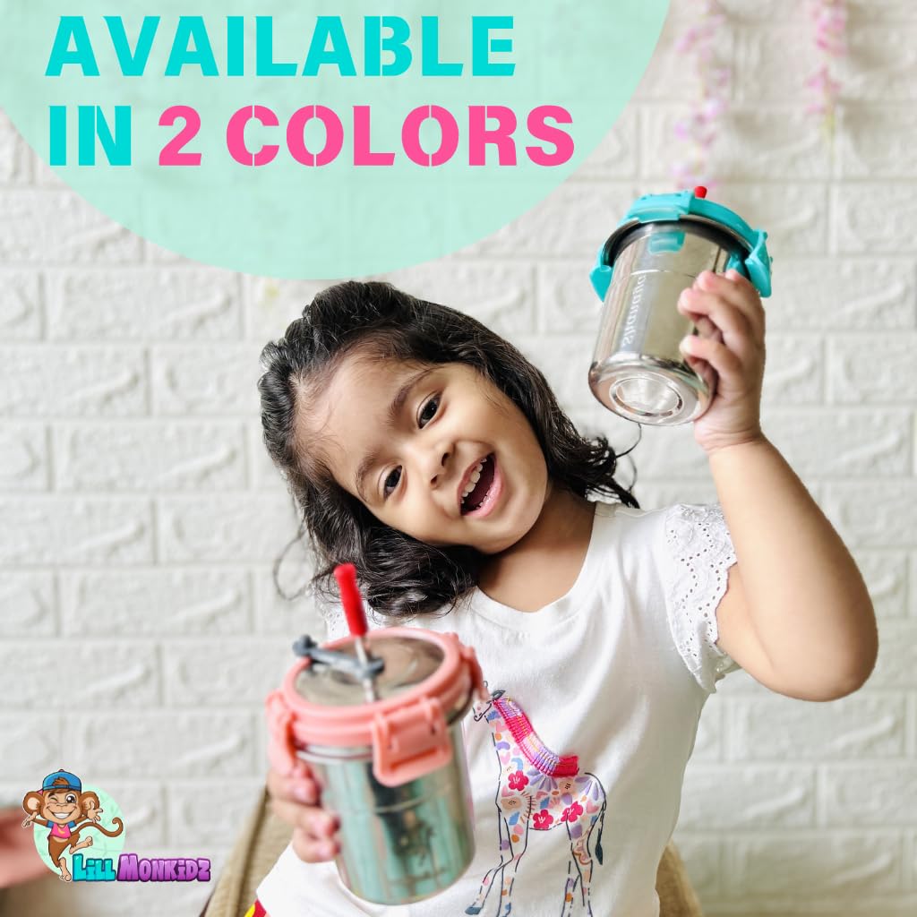 LiLLMONKiDZ Stainless Steel Tumbler for Kids | Tumbler Glass with Straw for Kids | Steel Tumbler with Lid, Straw, Cleaning Brush and Silicon | (Sea Green, 300ml) (Sea Green) - Image 8 thumbnail