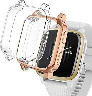 [2 Pack] METEQI TPU Protector Case Compatible with Garmin Venu Sq 2/Venu Sq/Venu Sq Music/Venu Sq Music 2 (Rose Gold/Clear)