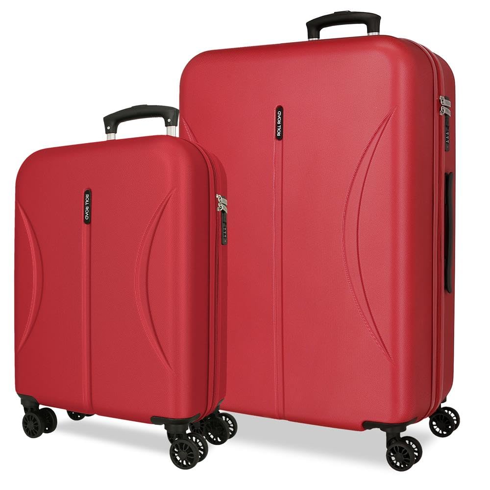 Roll Road Formentera Burgundy Luggage Set 55/65 cm Rigid Polypropylene Integrated Combination Closure 91L 6.05kg 4 Double Wheels Hand Luggage