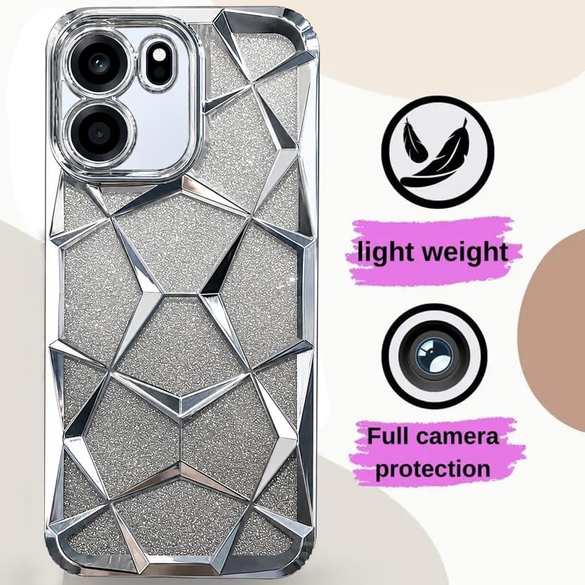 Image of VONZEE Gradient Glitter Case for Oneplus Nord Ce6, Luxury Electroplated 3D Cube, Diamond Bling Shiny Soft TPU Clear Shockproof Women Girls Protective Phone Cover (Silver)