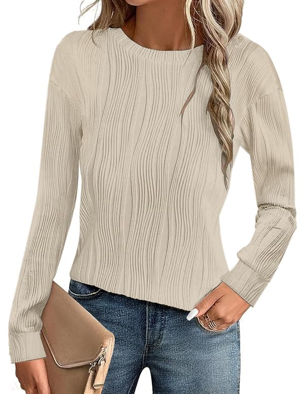 Chicrise Bluse Damen Strukturiert Pullover Runde Ausschnitt Chic Sweatshirt Leichte Aprikose Mittel 38-40
