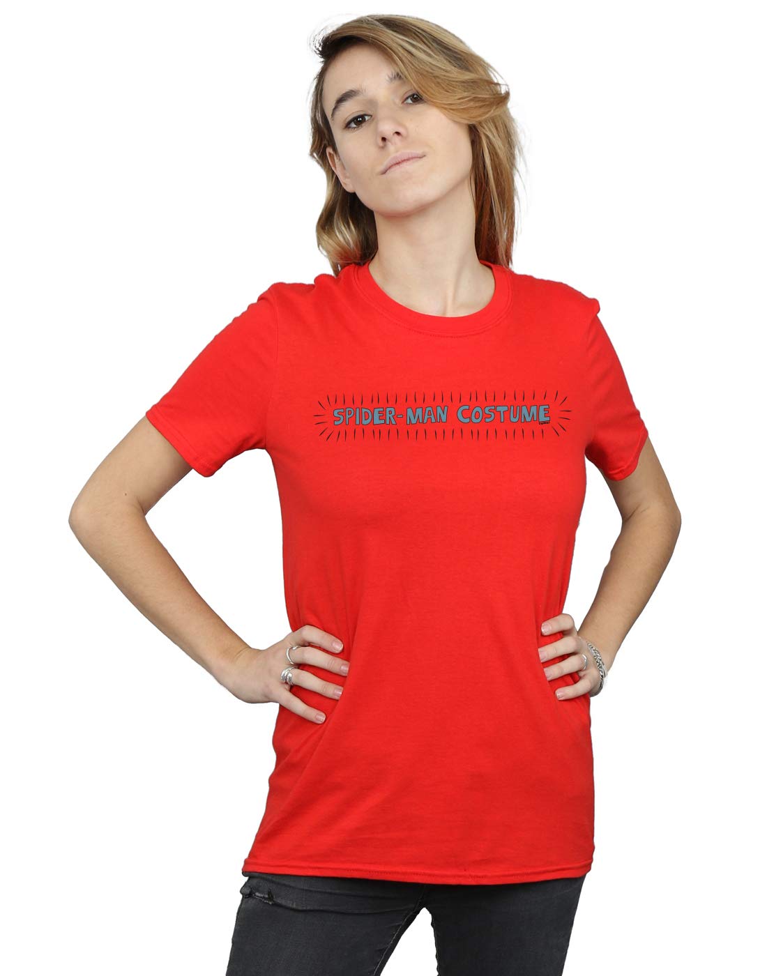 Absolute Cult Women's Red Marvel Spider-Man Costume Boyfriend Fit T-Shirt X-Large